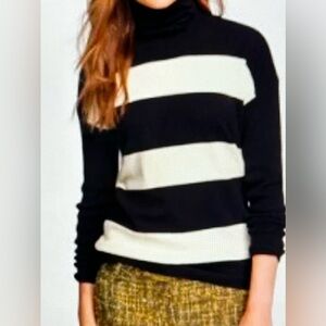 J. Crew Italian Cashmere Navy Ivory Rugby Stripe Turtleneck Sweater